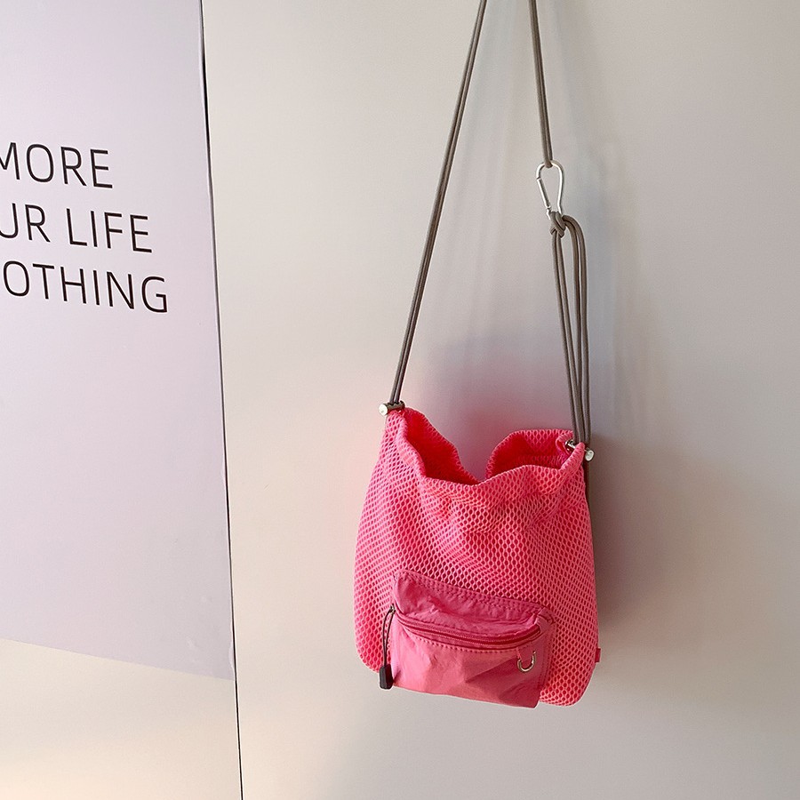 Small Mesh Drawstring Bucket Bag Shoulder Bag